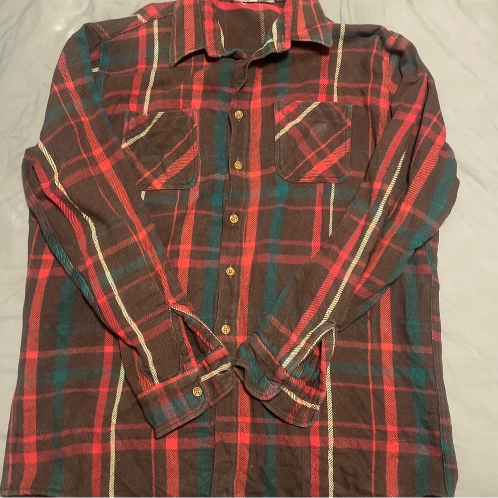 Vintage Big Mac JC Penney's Cotton Flannel Shirt XL Red Green Plaid 70s Faded